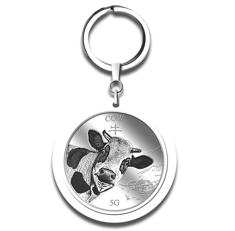 5g Golden Cow Silver Medallion Keychain