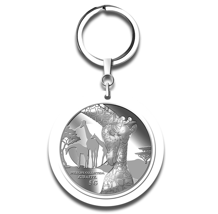 5g Giraffe (Mother & Son) Silver Medallion Keychain