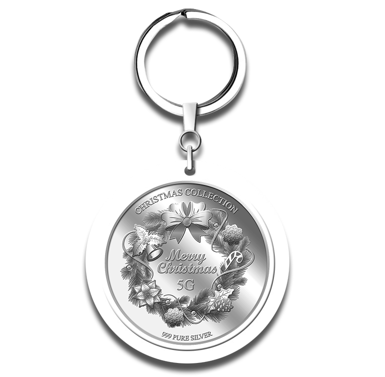 5g 2017 Christmas Wreath Silver Medallion Keychain