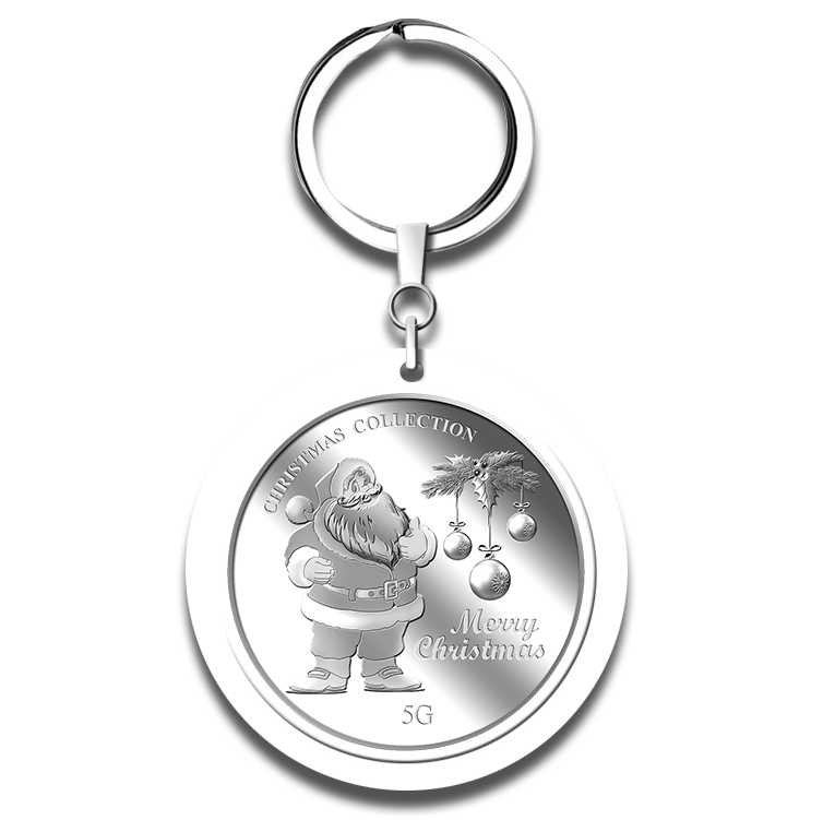 5g 2021 Santa Claus Silver Medallion Keychain